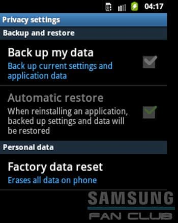 Factory data reset Samsung Galaxy Tab, Fit, Grand