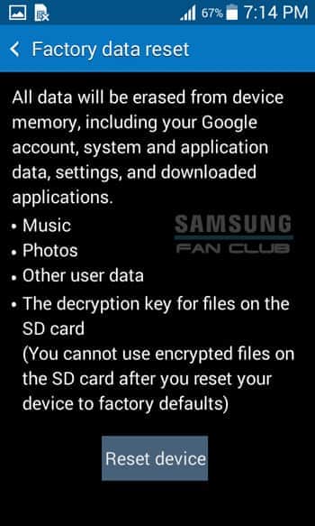 Restablecer dispositivo Samsung Galaxy Note, S3, S5, S7